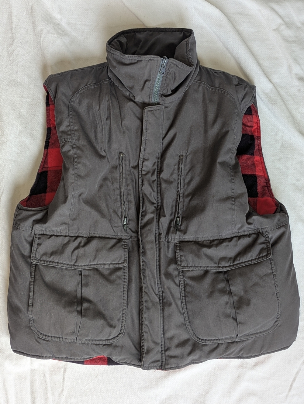 Vintage Reversible Puffer Vest Men's Large Plaid Lumberjack